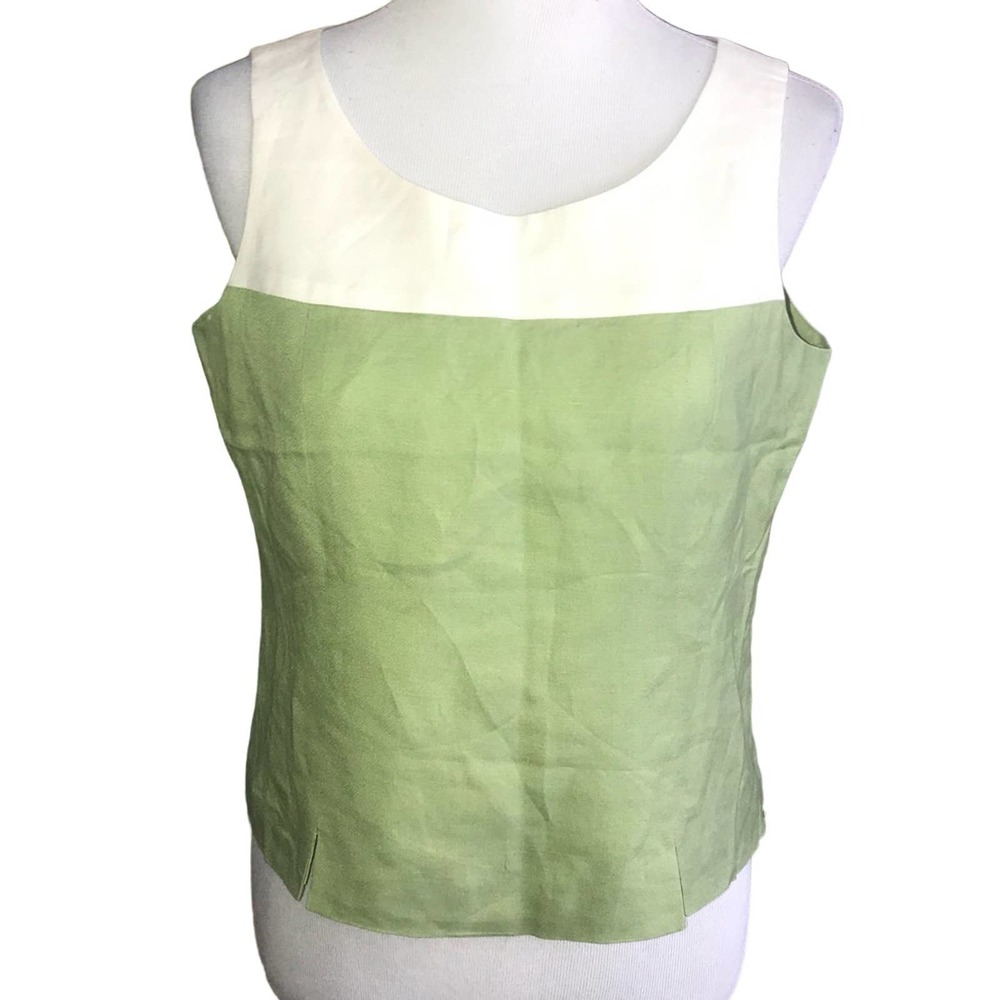 COLDWATER CREEK CREAM GREEN COLORBLOCK LINEN CHIC TOP SIZE 10